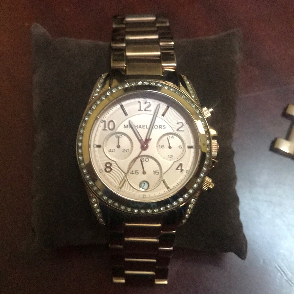Michael Kors rose gold watch with rhinestones